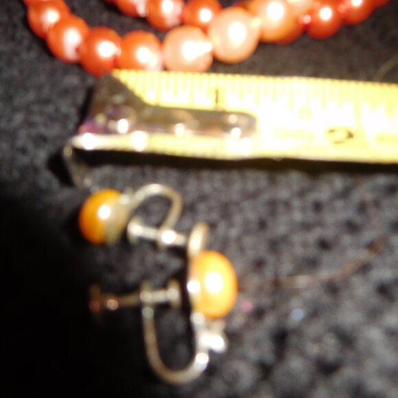 Vintage Pinkish Coral Necklace & Earring Set - Picture 5 of 8